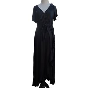Isabel Maternity Black Maxi Short Sleeve Dress Size XS